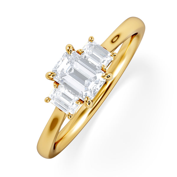Evoke 3 Stone Emerald Cut Lab Diamond Ring 0.50ct in 9K Yellow Gold